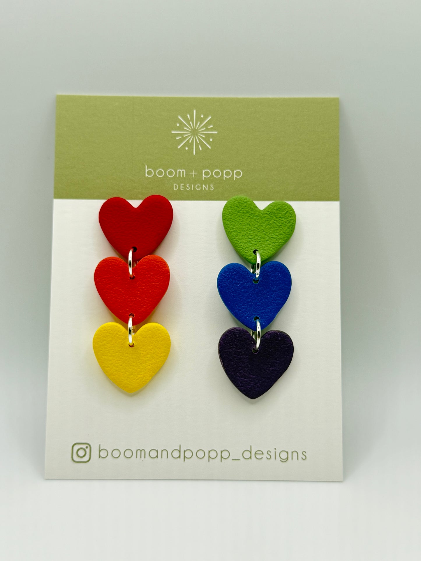 3 Heart Dangles in Rainbow