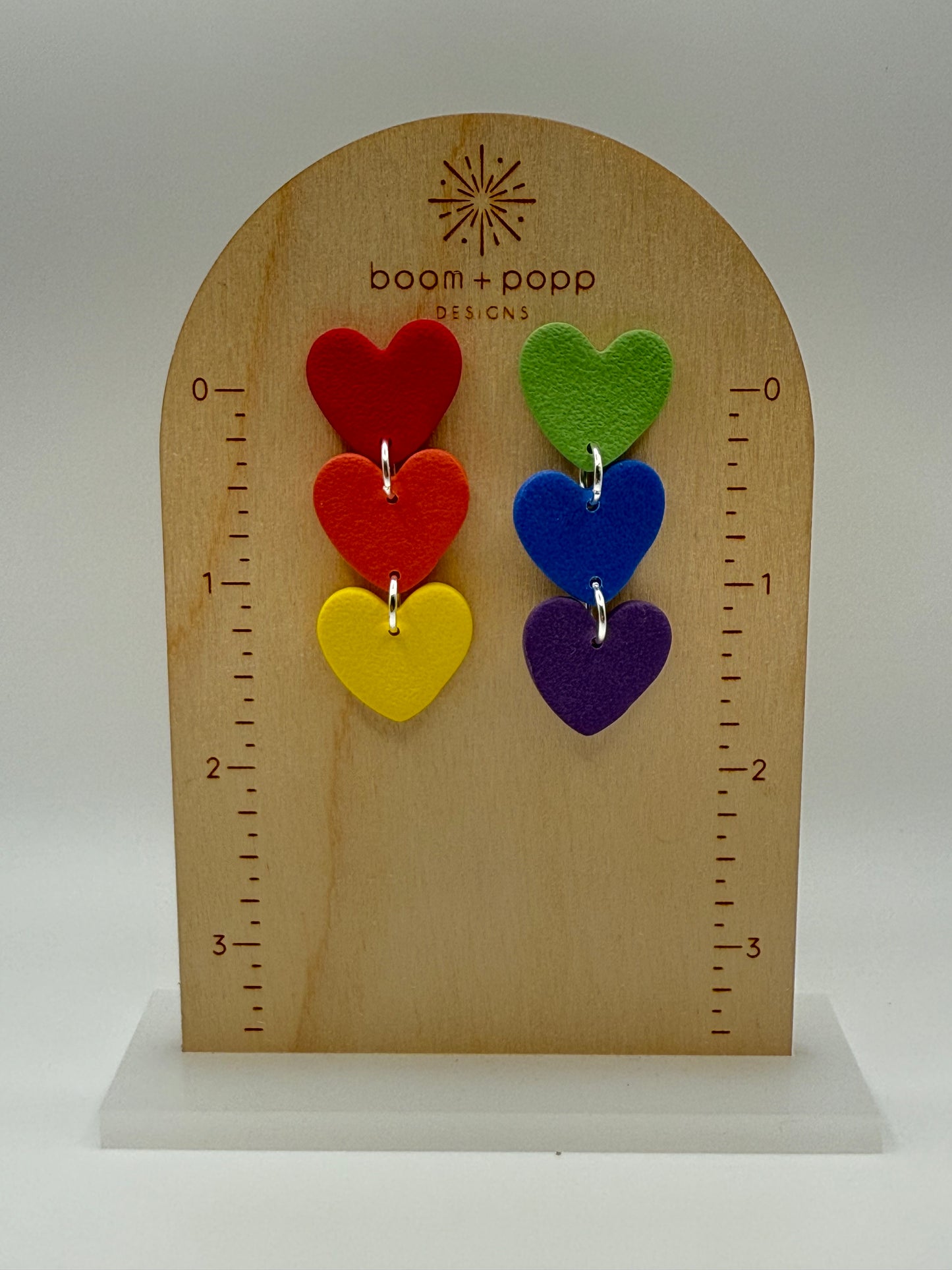 3 Heart Dangles in Rainbow