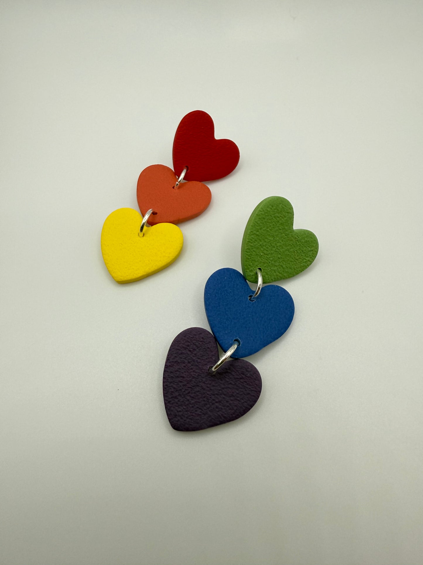3 Heart Dangles in Rainbow