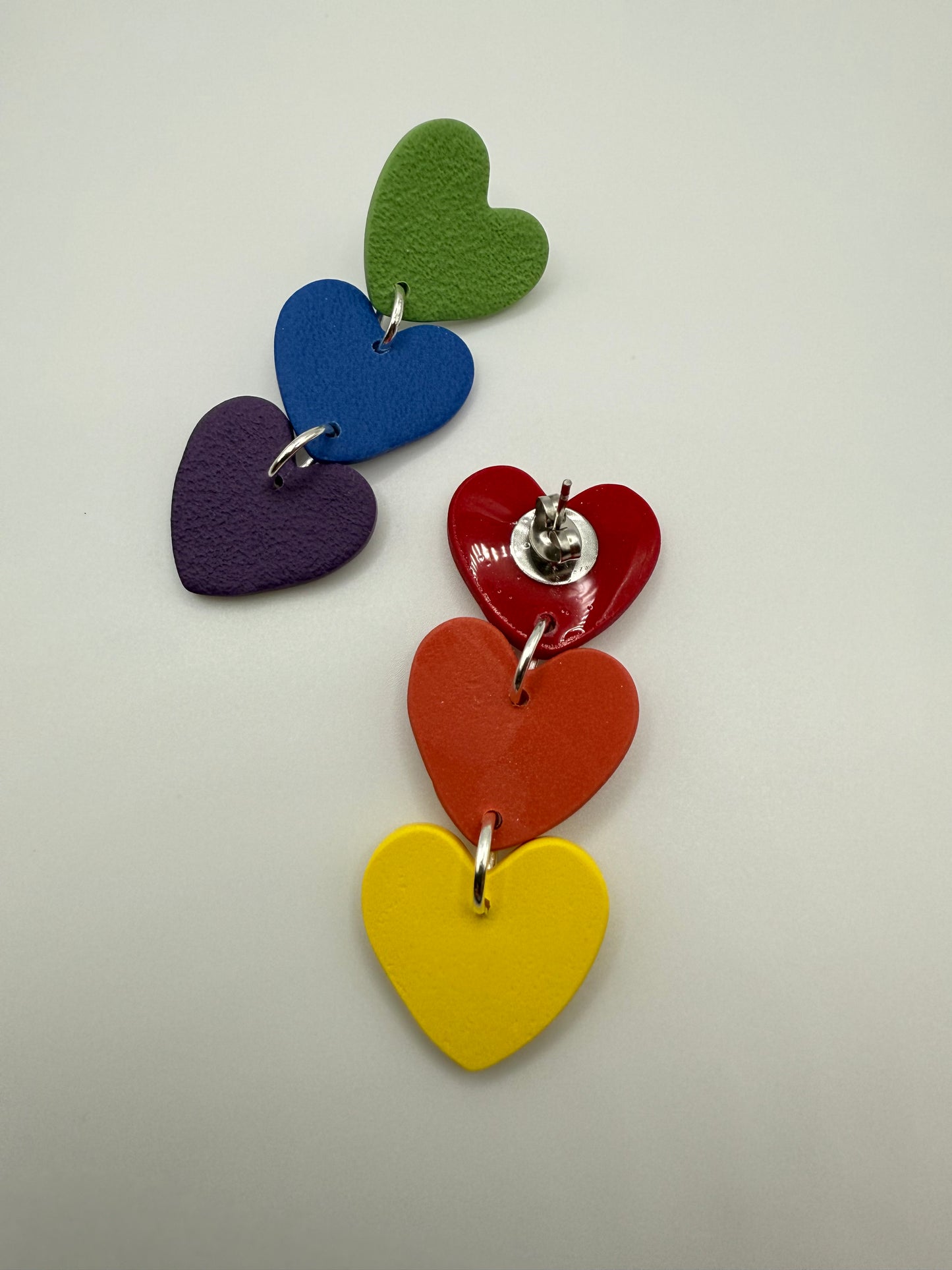3 Heart Dangles in Rainbow