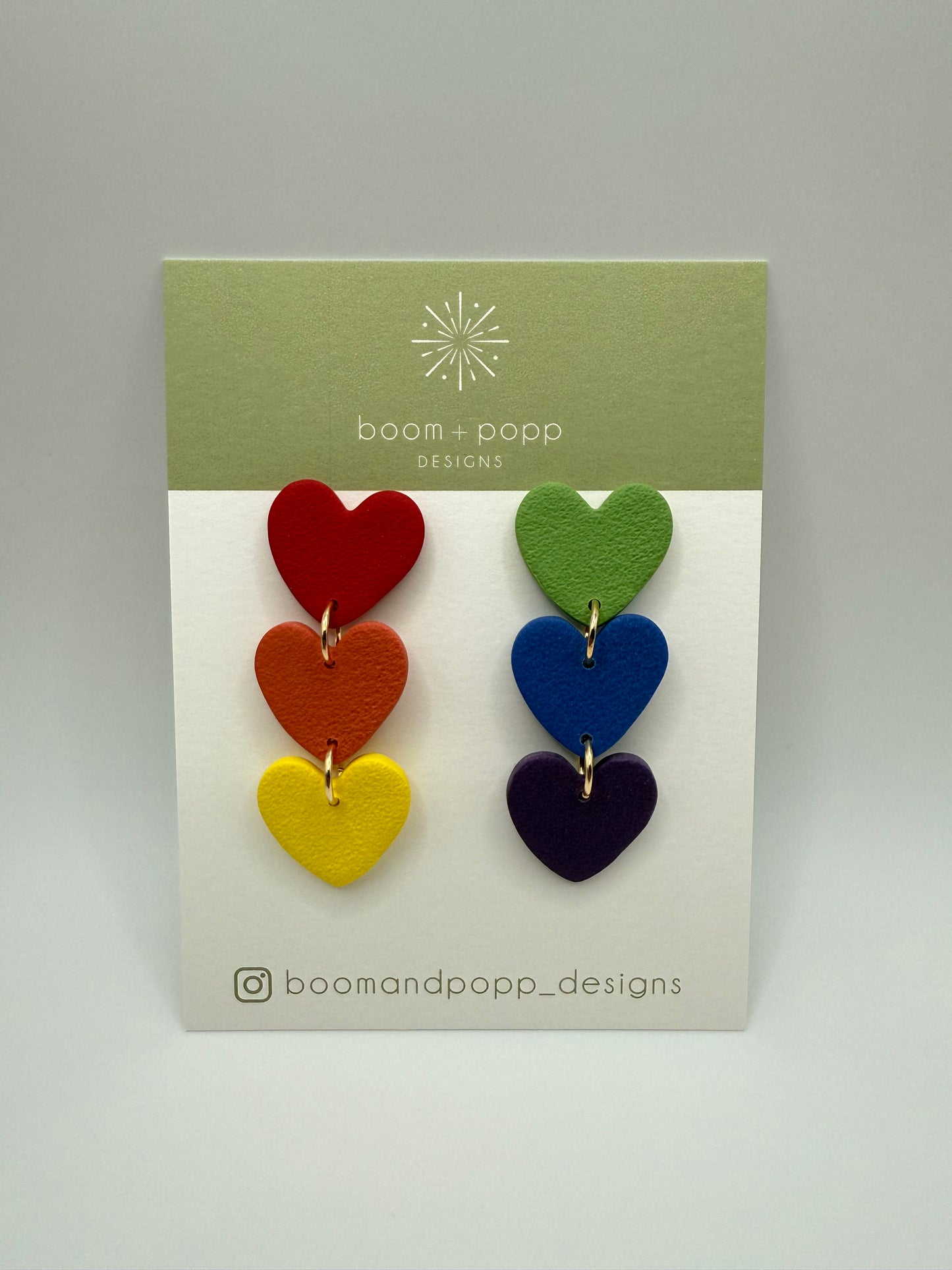 3 Heart Dangles in Rainbow