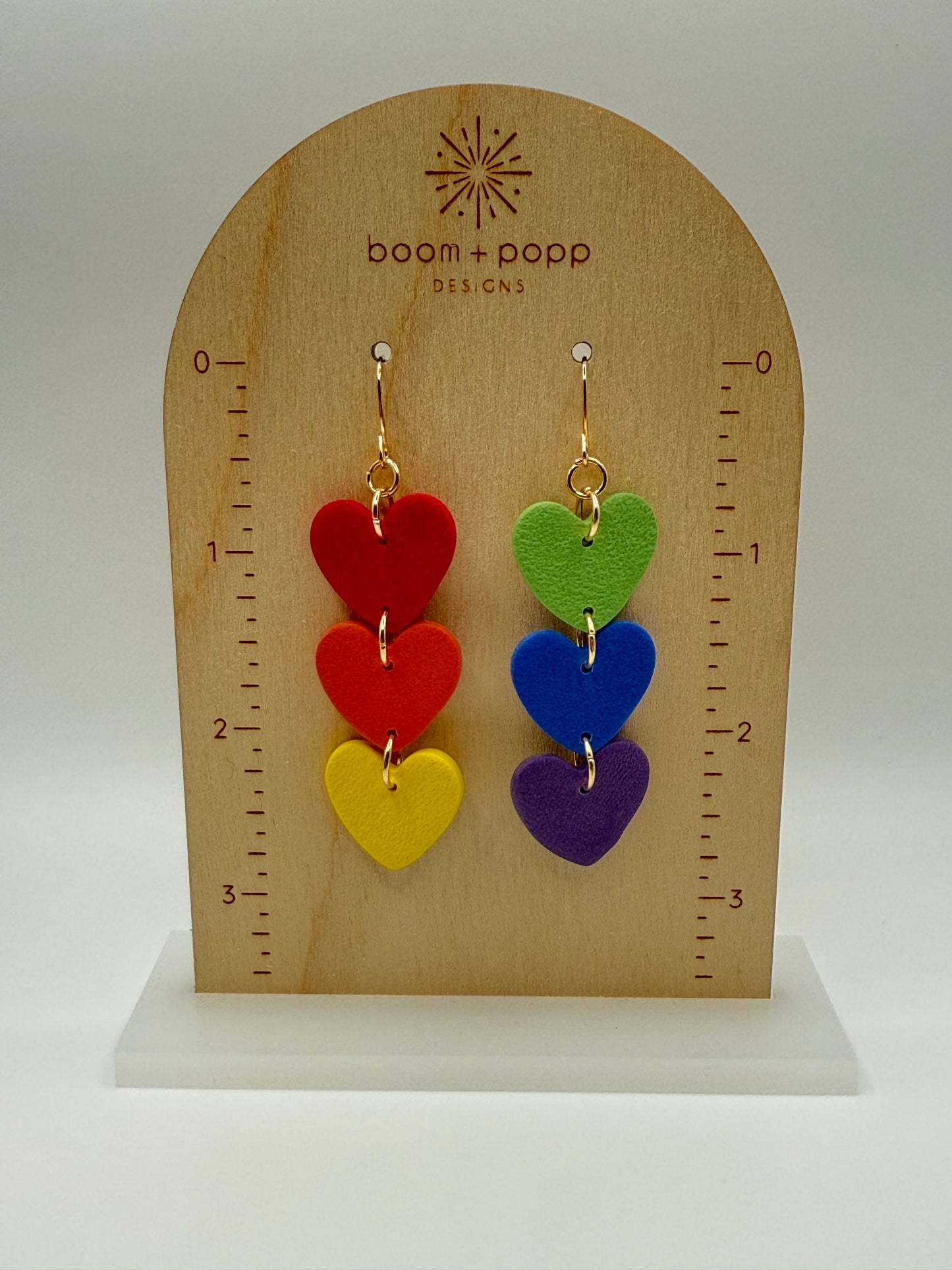3 Heart Dangles in Rainbow