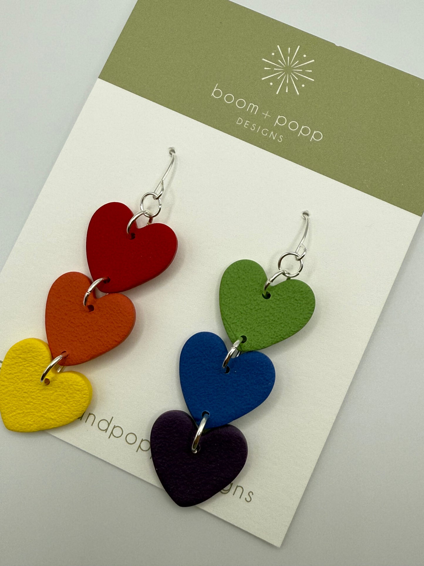 3 Heart Dangles in Rainbow