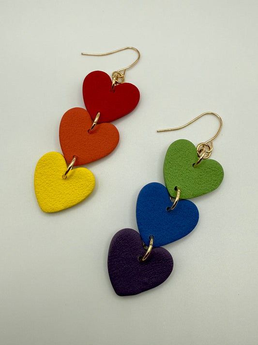 3 Heart Dangles in Rainbow